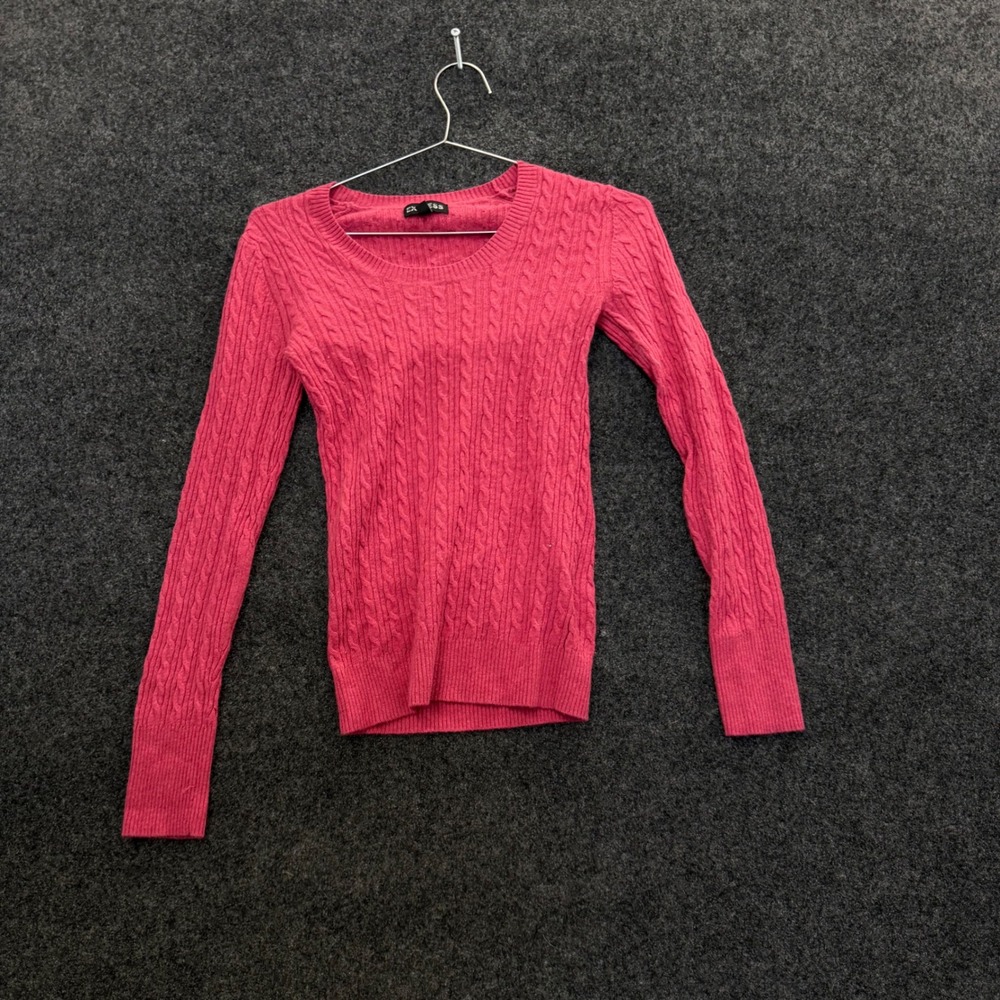 Express Womens 100% Cashmere Cable Knit Scoop Neck Sweater Pink Long Sleeve M